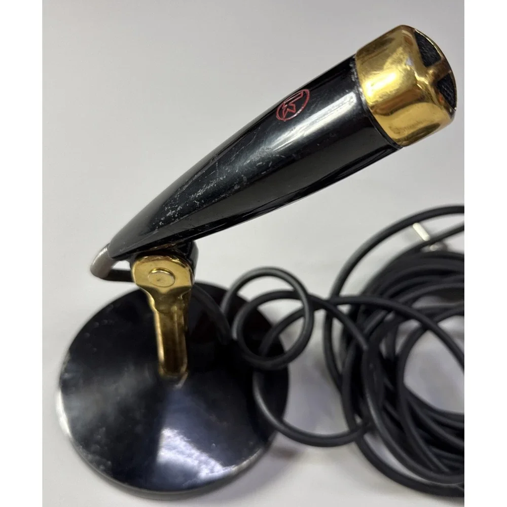Vintage 1940's crystal microphone w‎ period stand Untested As-is 2c